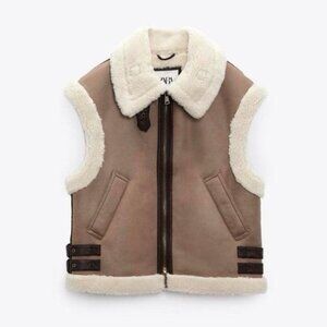 NWOT - VIRAL Zara Sherpa Leather Vest - Size S